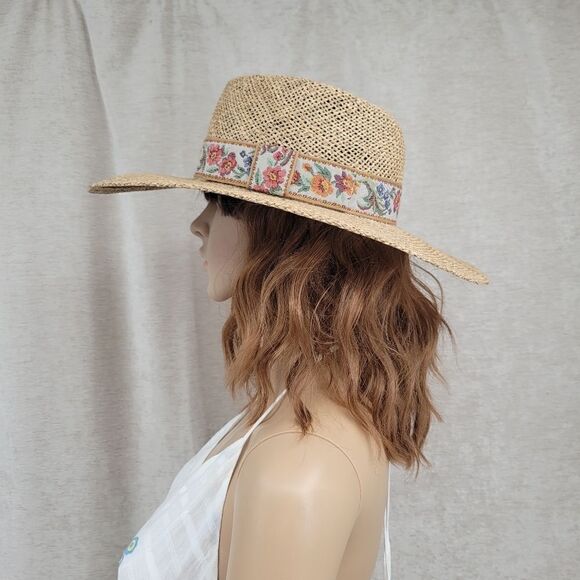 Bruce and Marci Sun Hat Antique Primrose Tapestry Ribbon Band Wide Brim Straw main image 6
